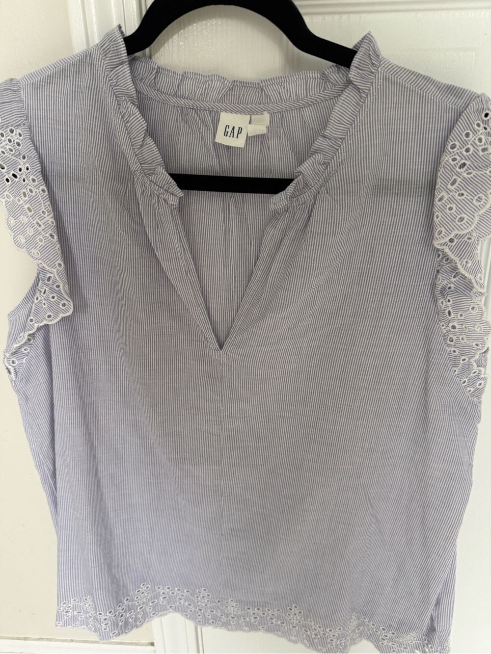 GAP Light Blue Pinstripe Eyelet Sleeve Camisole